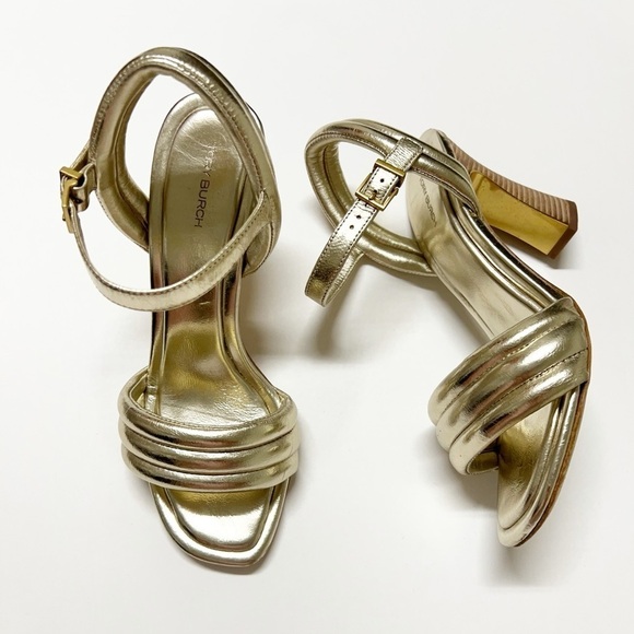 Tory Burch Womens Tibi Metallic Sparkly Gold Puffed Up Strappy Sandal Size 8 - Picture 2 of 10